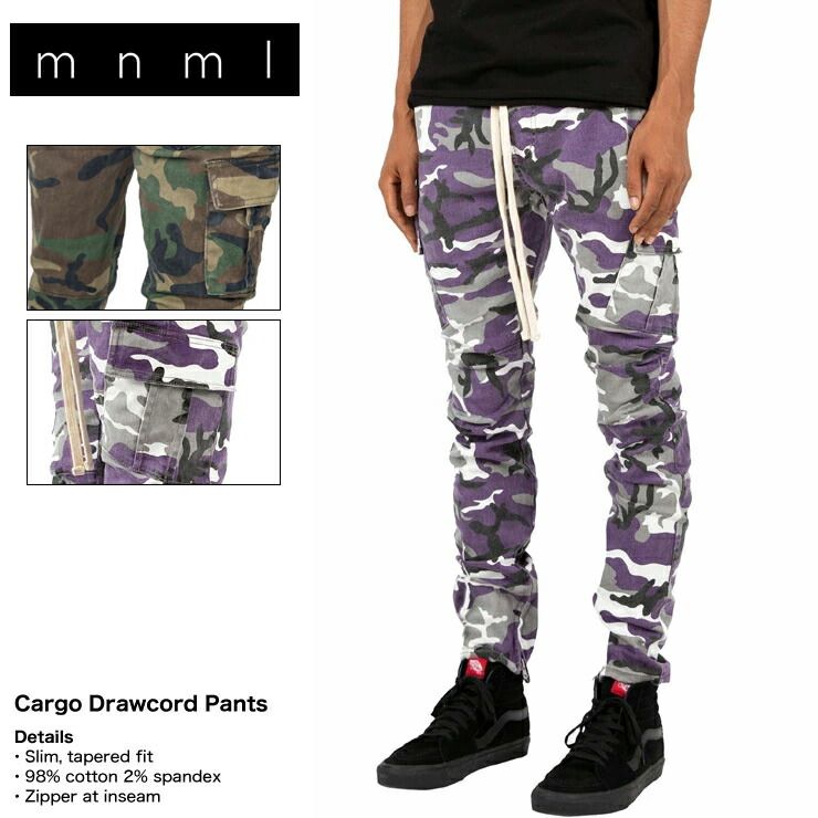mnml ミニマル CARGO DRAWCORD PANTS CAMO メンズ レディース 夏秋冬 カーゴパンツ カモ パープルカモ XS S M L XL
