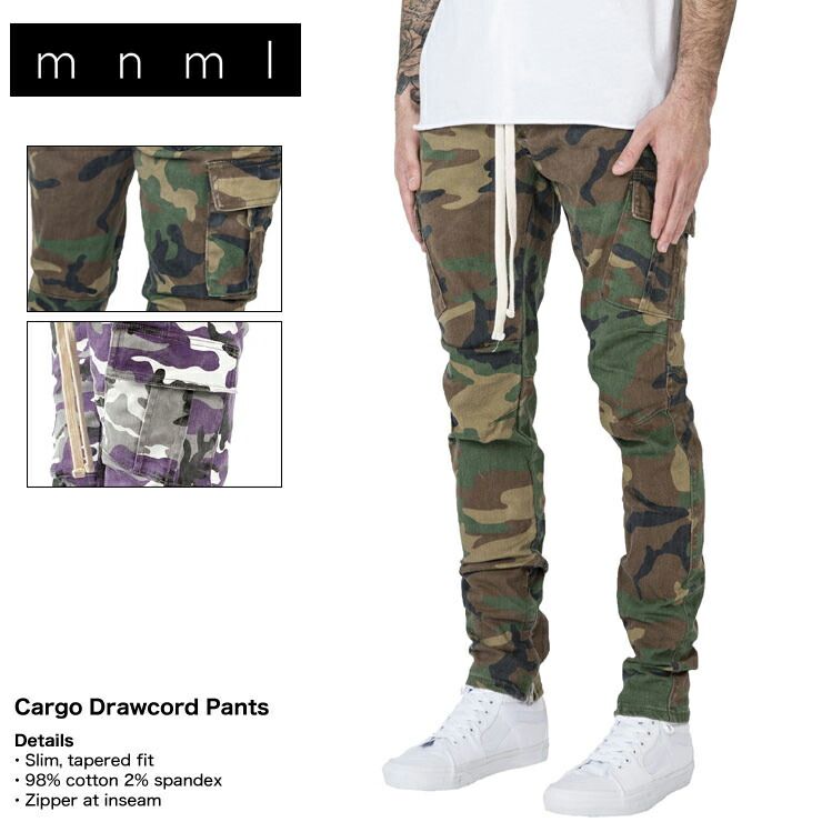 mnml ミニマル CARGO DRAWCORD PANTS CAMO メンズ レディース 夏秋冬 カーゴパンツ カモ パープルカモ XS S M L XL