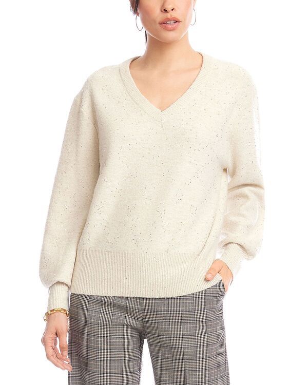 カレンケーン レディース アウター ニット・セーター Vネック スパンコール Karen Kane Sequinned V Neck Sweater Sand サンド