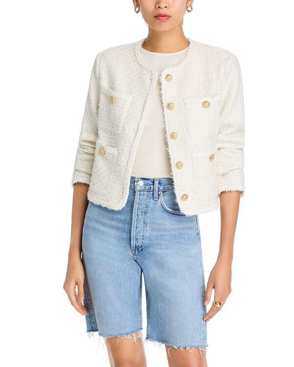 アクア レディース アウター ジャケット・ブルゾン ツイード AQUA Tweed Collarless Jacket Exclusive Ivory アイボリー