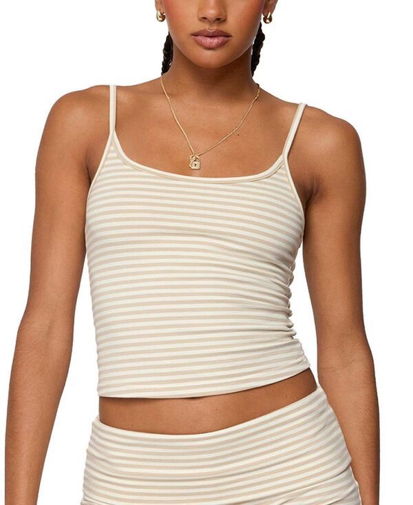 アディクテッド レディース トップス タンクトップ Edikted Kodi Striped Tank Top Beige ベージュ
