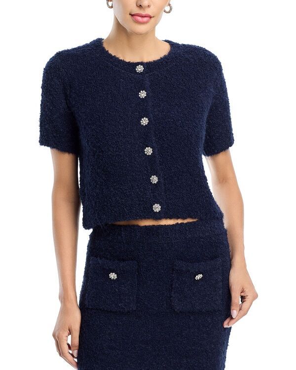 アクア レディース アウター カーディガン AQUA Boucl Short Sleeve Cardigan Exclusive Navy ネイビー