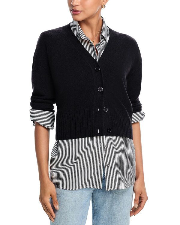 アクア レディース アウター カーディガン Vネック AQUA 100 Cashmere V Neck Cardigan Exclusive Black ブラック