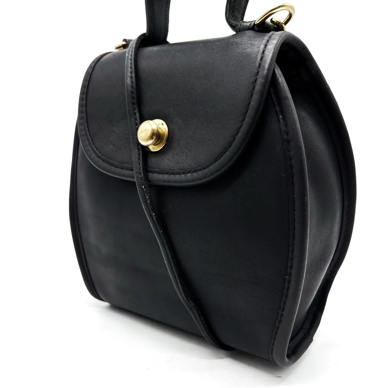 【良品】oldcoach y2k doitsuhock 2way shoulderbag hand leather goldparts black unisex コーチ ショルダーバッグ
