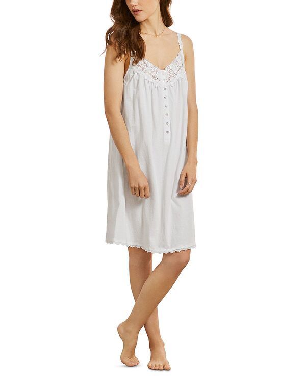 エイレーンウェスト レディース アンダーウェア ナイトウェア レーストリム コットン レース Eileen West Cotton Lace Trim Chemise White ホワイト