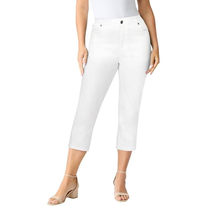 ロアマンズ レディース ボトムス カジュアルパンツ プラスサイズ キャップ Roamans Womens Plusize Classic Stretch Capri Jean White Denim