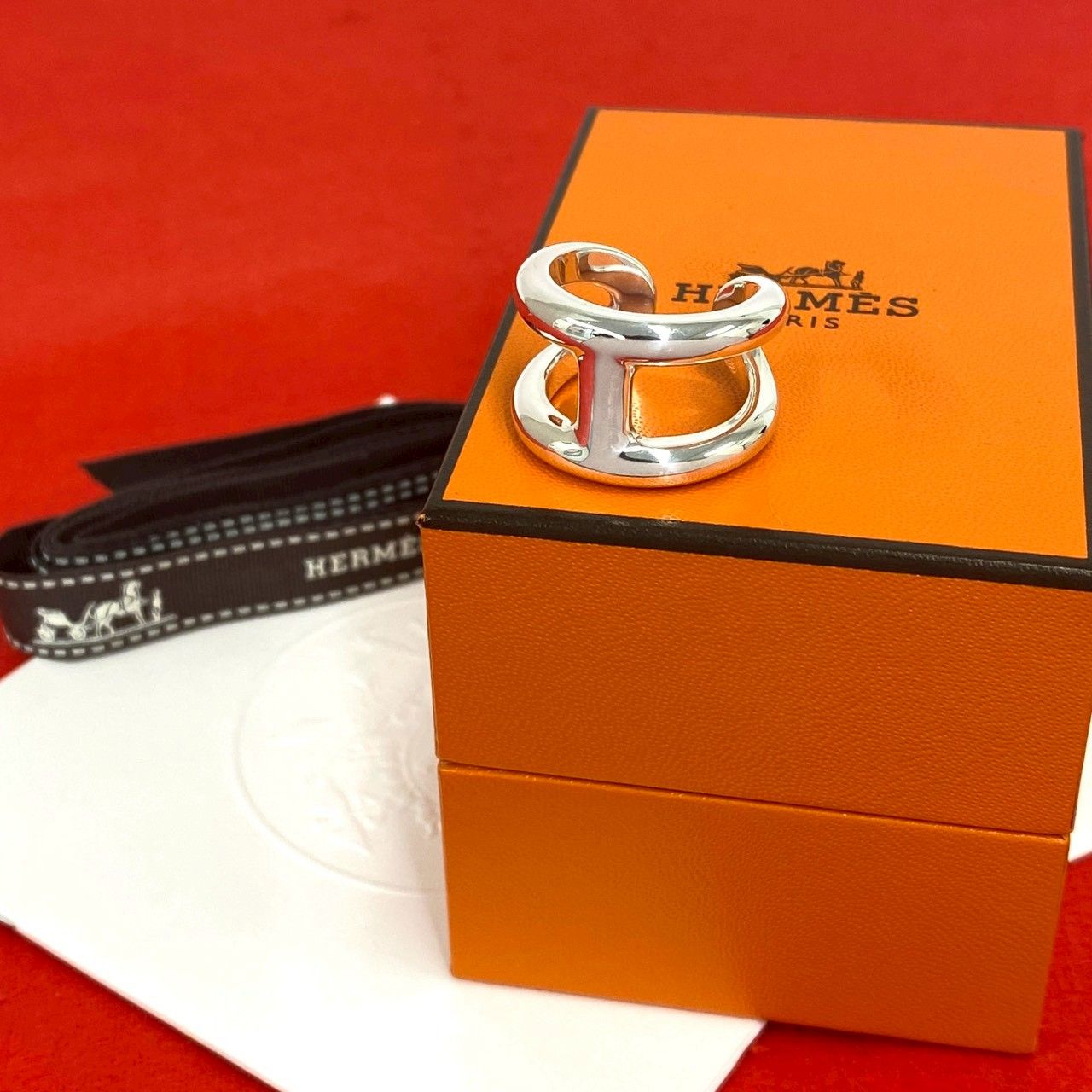 極 美品 箱付き HERMES エルメス オスモズ GM シルバー925 リング 指輪 