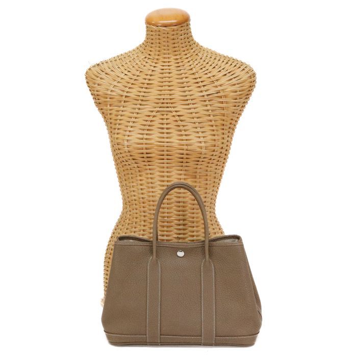 【Bランク】 エルメス HERMES ガーデンパーティ TPM ネゴンダ (レザー) SV金具 X刻印 (2016年) ハンドバッグ 手提げかばん ミニトート レディース メンズ エトゥープ (グレージュ) 正規品 中古 mbz15004