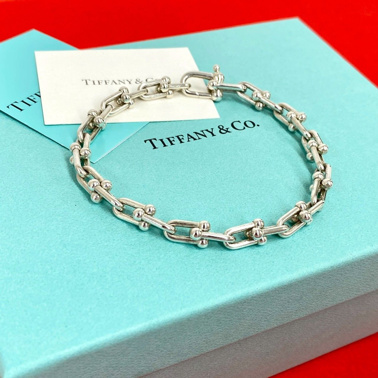 極 美品 箱付き TIFFANY&Co. ティファニー ハードウェア スモールリンク 28コマ ブレスレット シルバー925 アクセサリー シルバー 93823