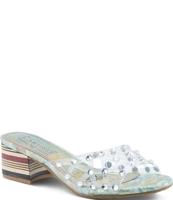 ラリティステ レディース シューズ サンダル ヒール LARTISTE Ontherox Clear Vinyl Crystal Stones Block Heel Slide Sandals Min