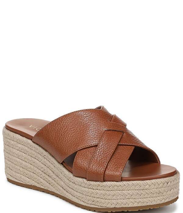 バイオニック レディース シューズ スリッポン・ローファー サンダル レザー Vionic Dawn Leather Espadrille Wedge Sandals Tan タン