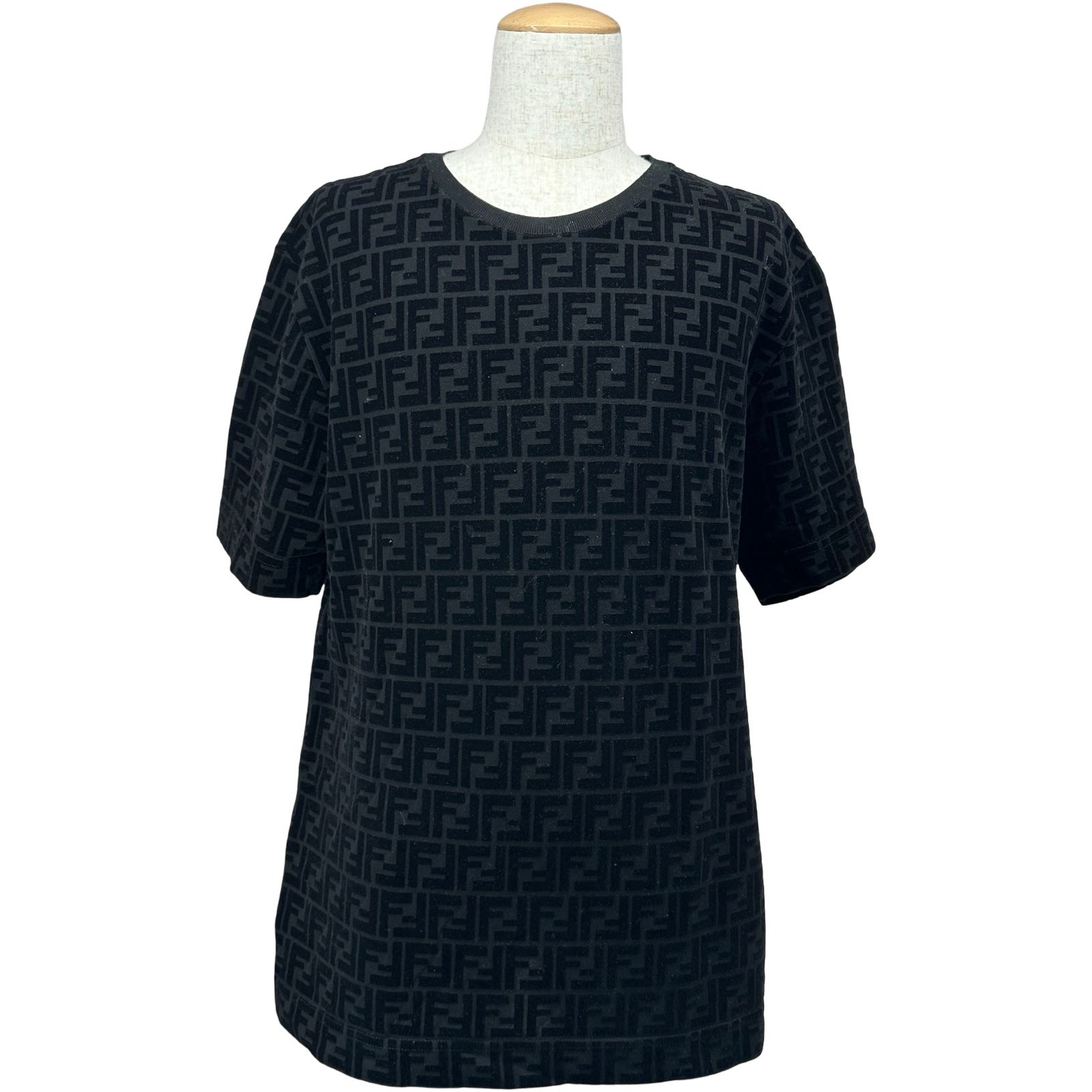 フェンディ FENDI FF総柄エンボス半袖Tシャツ FY0936 ブラック コットン メンズ 半袖Ｔシャツ