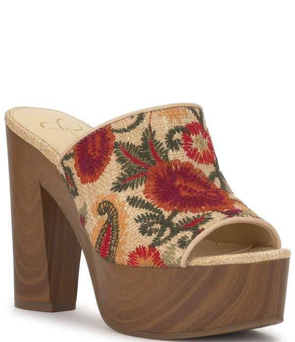 ジェシカシンプソン レディース シューズ サンダル プラットフォーム 刺繍 ヒール Jessica Simpson Shelbiembroidered Raffia Block Heel Platfo