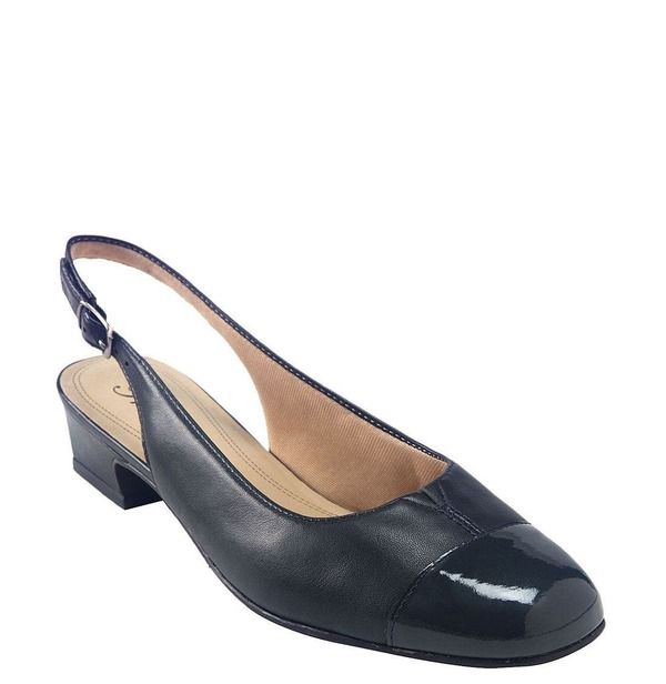 トロッターズ レディース シューズ ヒール Trotters Dea Slingback Navy Leather Navy Patent ネイビー