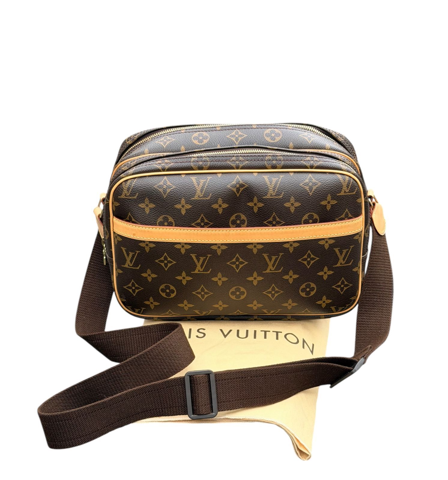 超美品◆本物◆ルイヴィトンLOUISVUITTONモノグラムモノグラムリポーターPMショルダーバッグブラウンレザーレディースメンズM45254ユニセックス