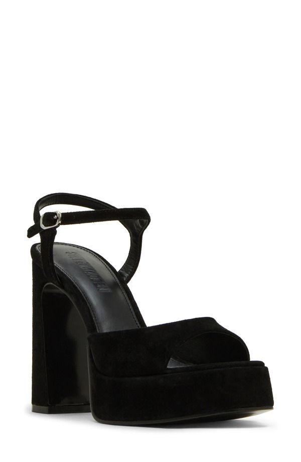 スティーブ マデン レディース シューズ ヒール プラットフォーム サンダル アンクル Steve Madden Liandrankle Straplatform Sandal Black Sued 38,800円