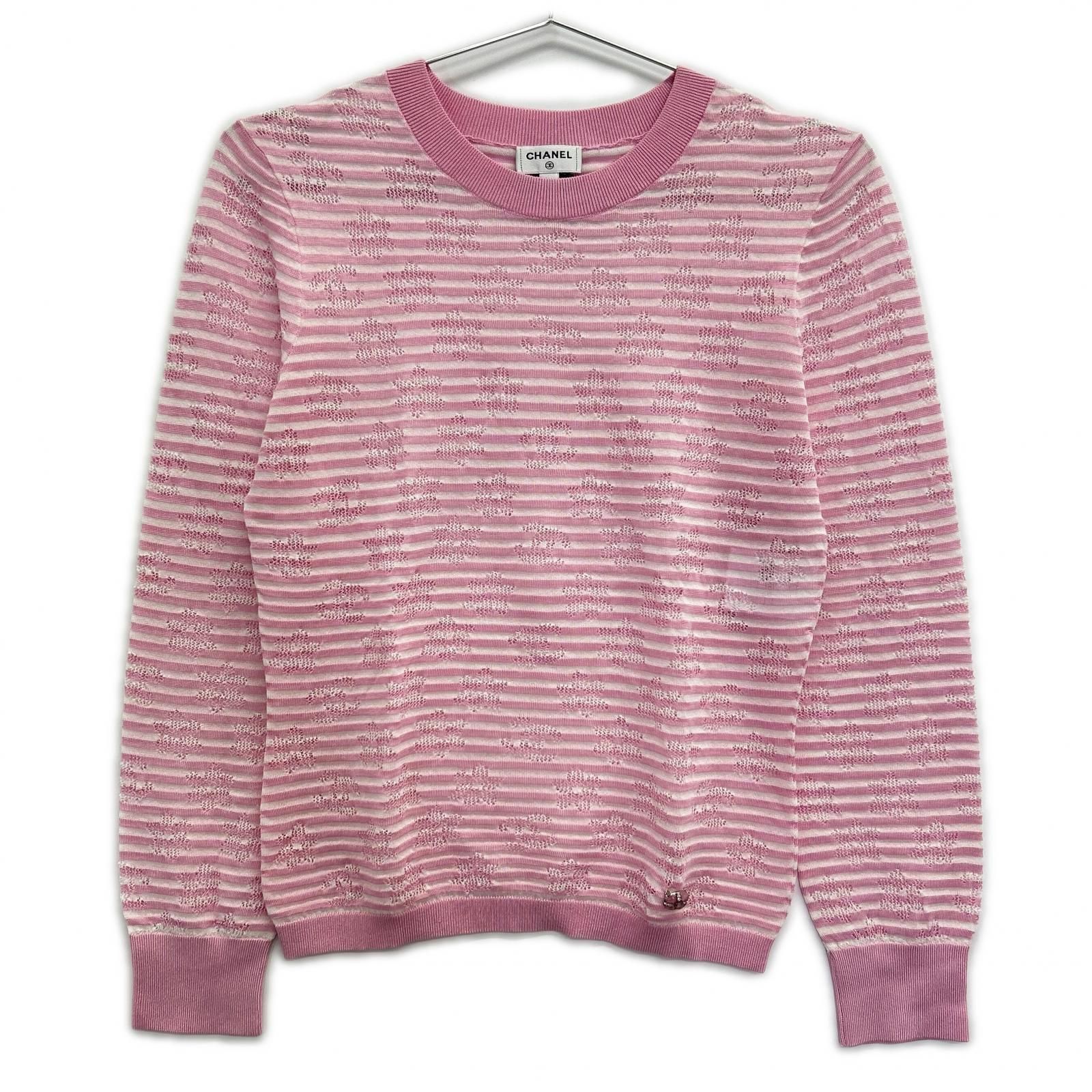 CHANEL シャネル P76508K 10997 ボーダー ココマーク サマーニット 34