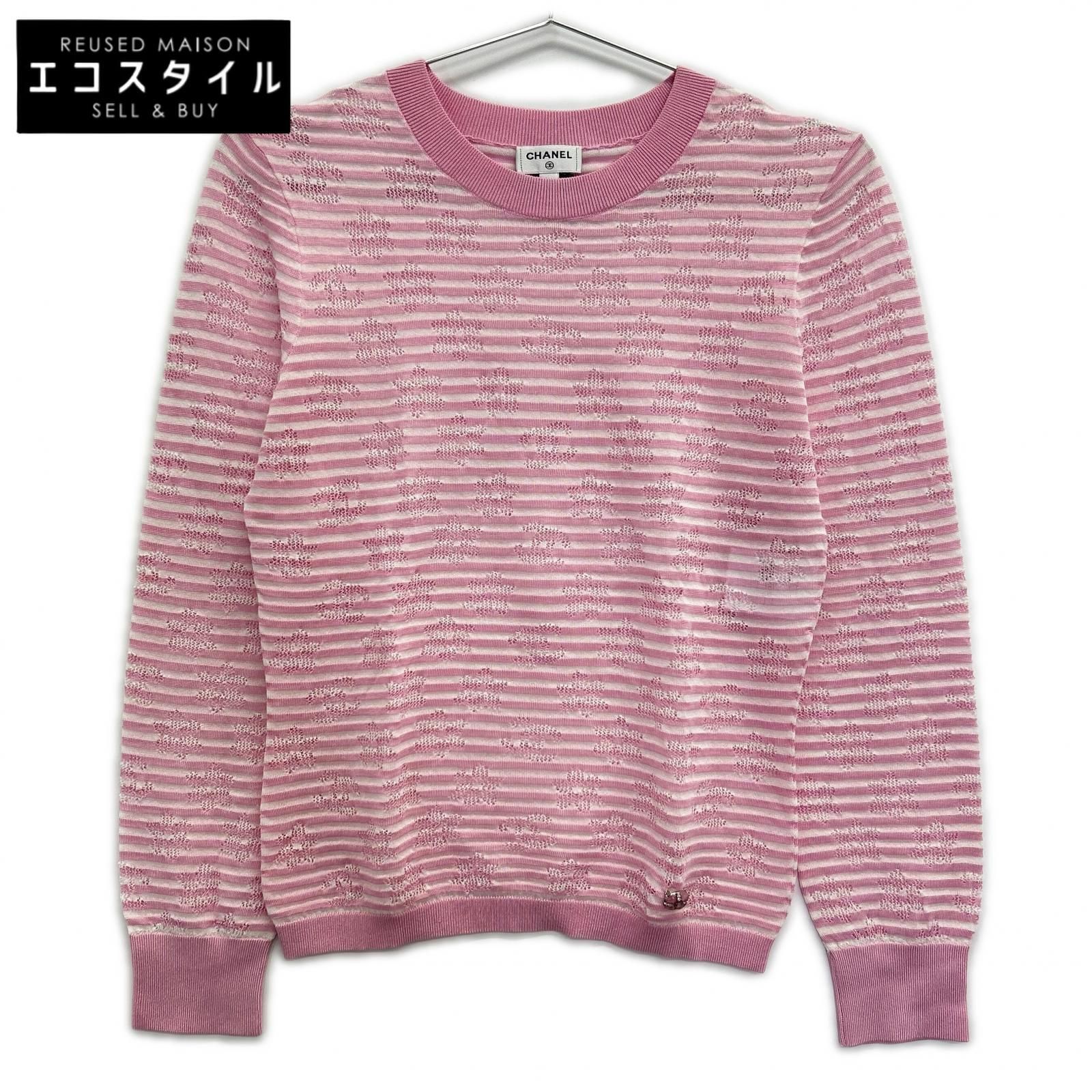 CHANEL シャネル P76508K 10997 ボーダー ココマーク サマーニット 34