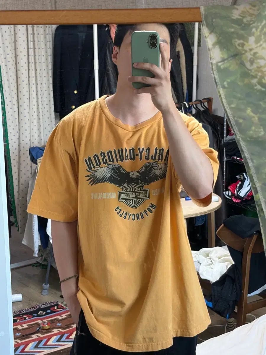 2XL) ハーレーダビッドソン MADE IN USA 2007 半袖 Tシャツ 黄