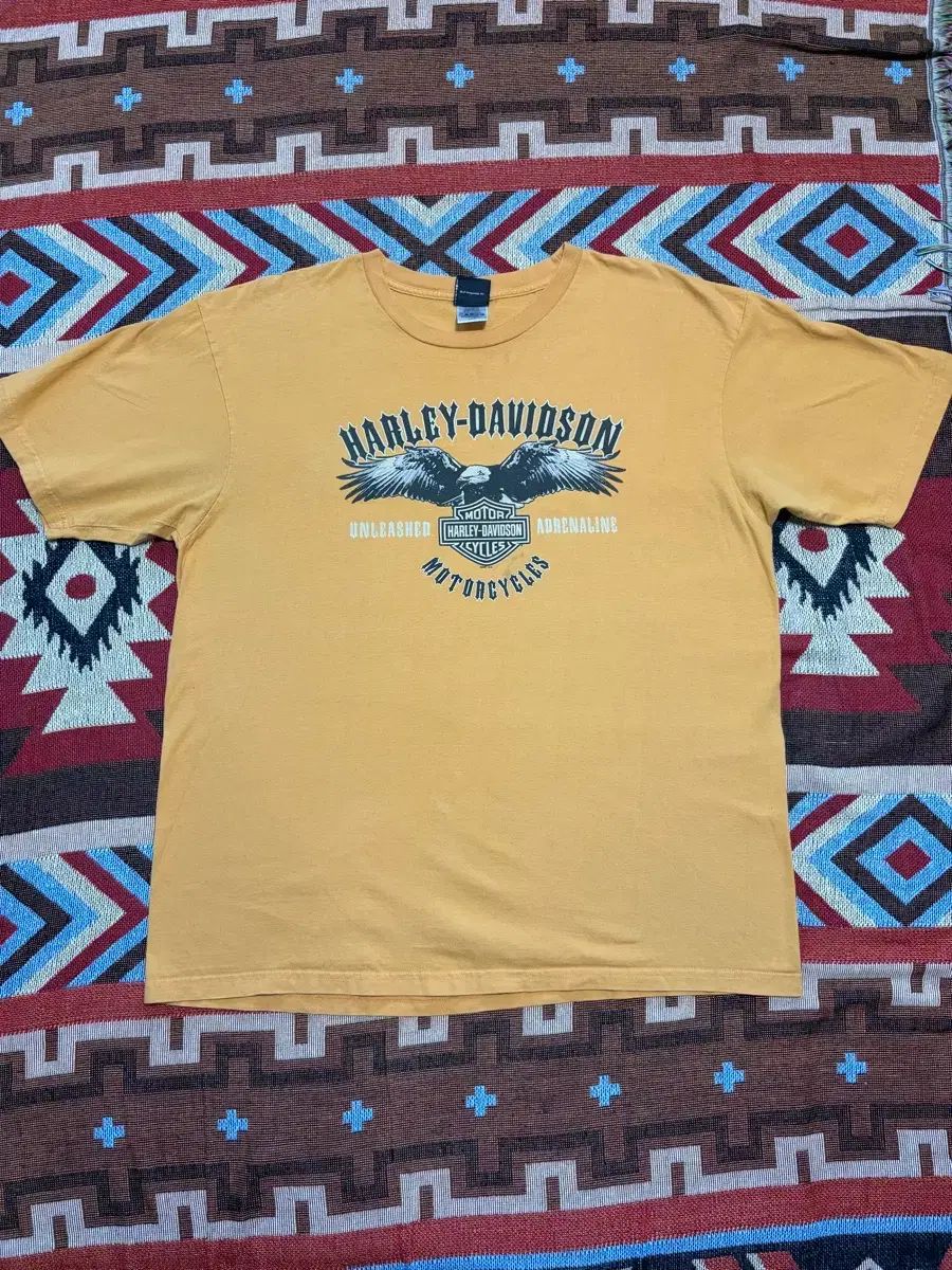 2XL) ハーレーダビッドソン MADE IN USA 2007 半袖 Tシャツ 黄