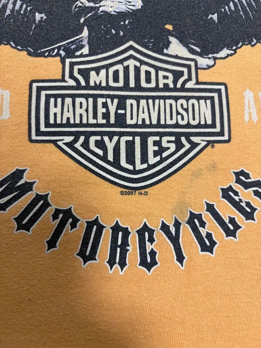 2XL) ハーレーダビッドソン MADE IN USA 2007 半袖 Tシャツ 黄