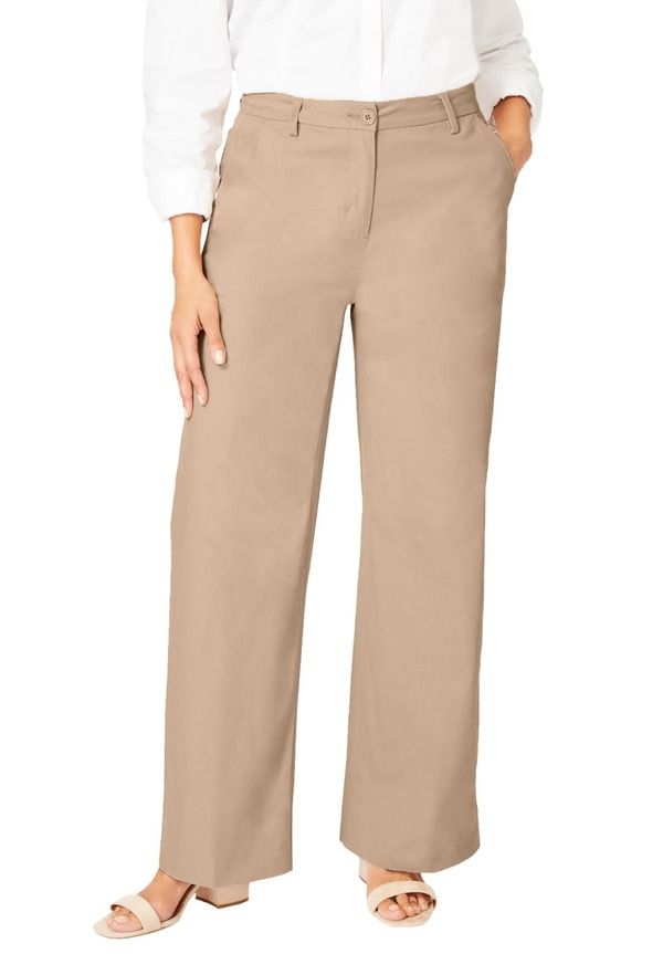 ジェシカロンドン レディース ボトムス レギンス コットン Jessica London Stretch Cotton Chino WideLeg Trouser New Khaki カーキ