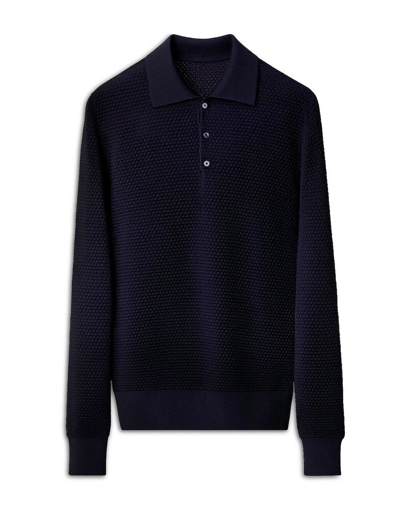エトン メンズ アウター ニット・セーター ポロシャツ Eton Merino Popcorn Stitch Polo Sweater Navy ネイビー