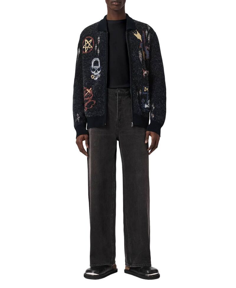 オールセインツ メンズ アウター カーディガン セーター グラフィック ALLSAINTS Meller Graphicardigan Sweater Black ブラック オールセインツ メンズ アウター カーディガン セーター グラフィック ALLSAINTS Meller Graphicardigan Sweater Black ブラック