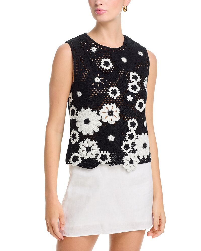 アクア レディース トップス タンクトップ フラワー柄 フラワー AQUA Floral Crochetank Top Exclusive BlackWhite ホワイト