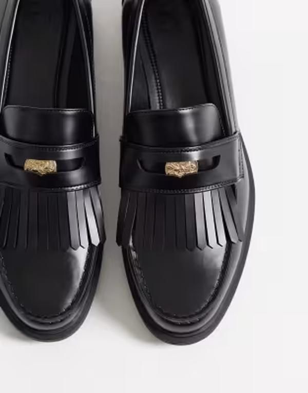 エイソス メンズ シューズ スリッポン・ローファー フリンジ ASOS DESIGN penny loafers with fringe and coin detail Black ブラック