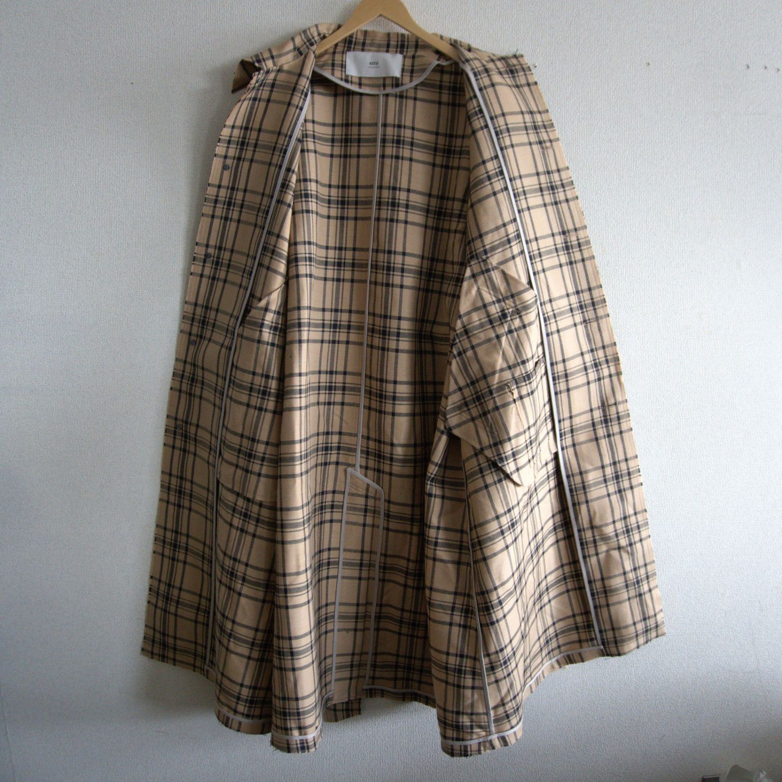美品】ami Alexandre Mattiussi【Checked Wool Gabardine Belted Mac
