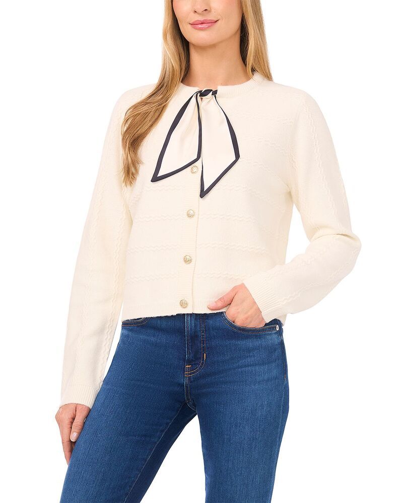 セセ レディース アウター カーディガン CeCe Woven Tie Scarf Cardigan Butter Ivory アイボリー