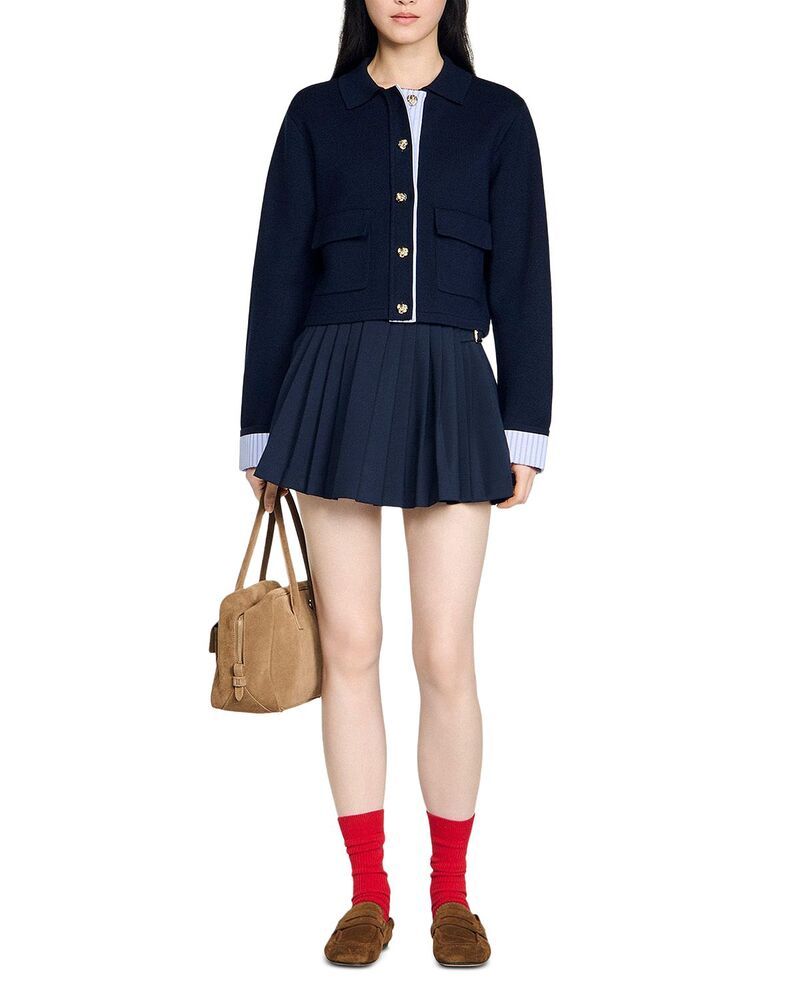 サンドロ レディース アウター カーディガン ポロシャツ Sandro Polo Cardiganavy Blue ネイビー