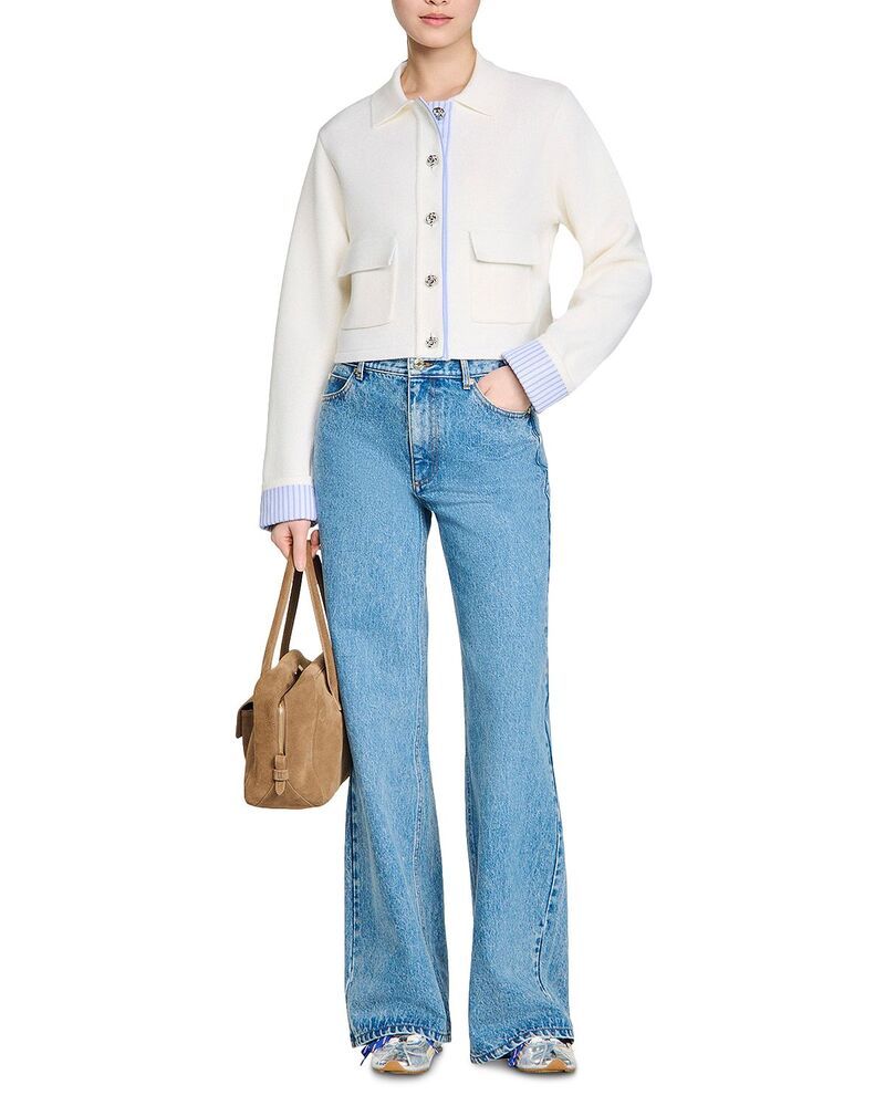 サンドロ レディース アウター カーディガン ポロシャツ Sandro Polo Cardigan Ecru エクリュ