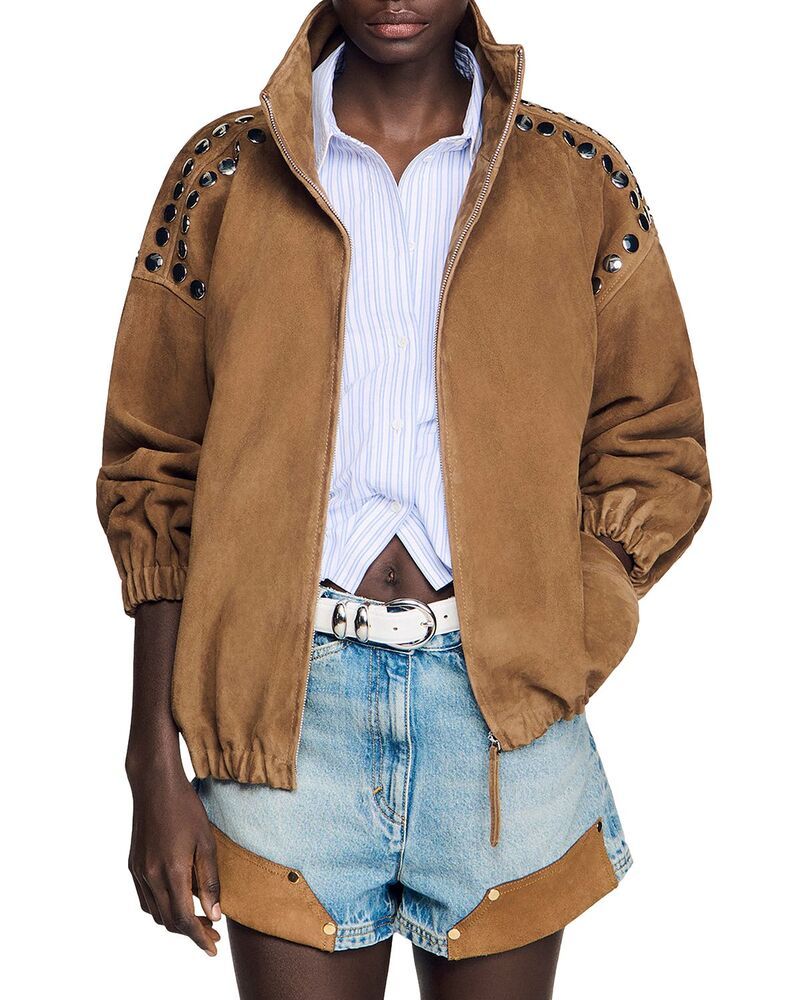 サンドロ レディース アウター ジャケット・ブルゾン スエード Sandro Studded Suede Jacket Camel キャメル