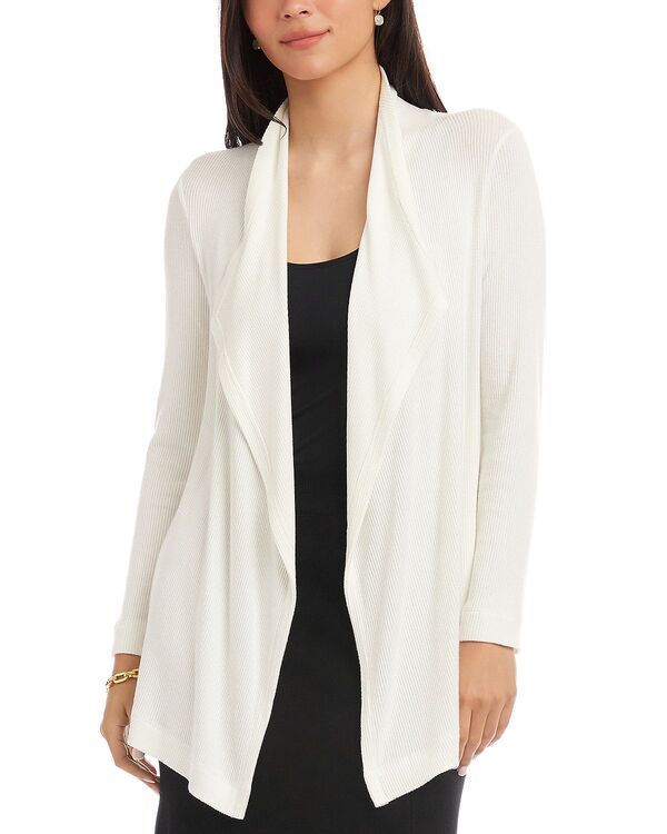 カレンケーン レディース アウター カーディガン ドレープ リブ Karen Kane Ribbed Front Draped Cardigan Off White オフホワイト