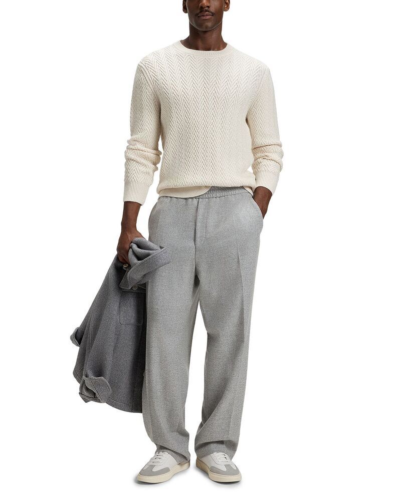 ボス メンズ アウター ニット・セーター クルーネック BOSS Hitalo Textured Crewneck Sweater Open White ホワイト