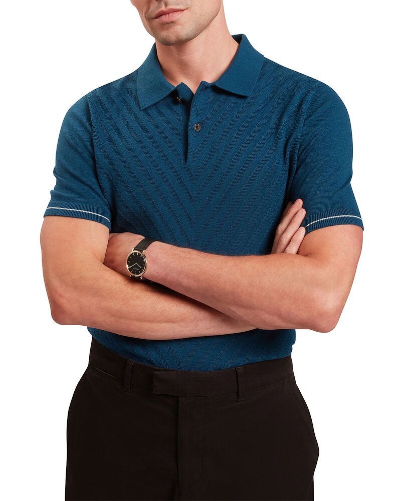 テッドベーカー メンズ トップス ポロシャツ Ted Baker Chapal Chevron Stitch Polo Shirt Dark Blue ブルー