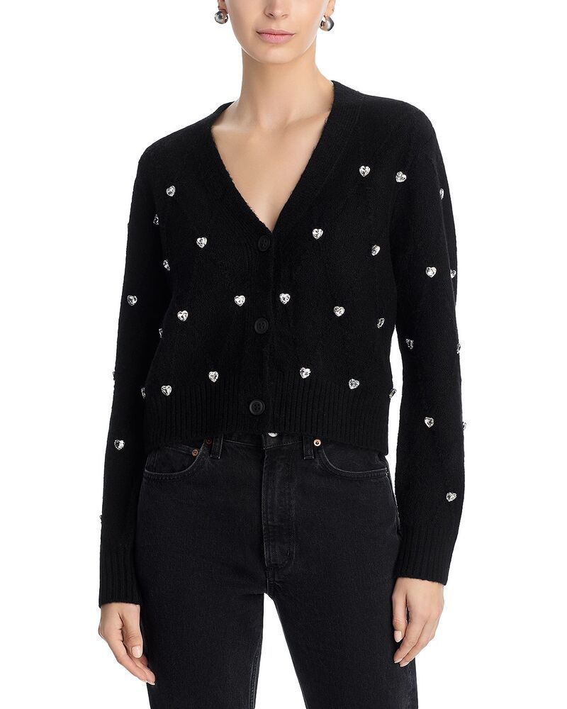 アクア レディース アウター カーディガン Vネック セーター AQUA Heart Stone V Neck Cardigan Sweater Exclusive Black ブラック