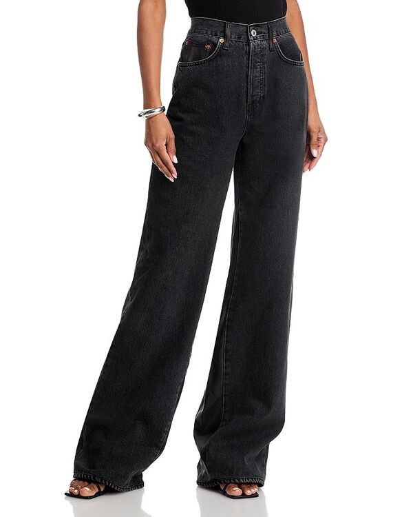 リダン レディース ボトムス デニムパンツ ワイドレッグ レザー ジーンズ REDONE High Rise Leather Pocket Wide Leg Jeans in Back to Back