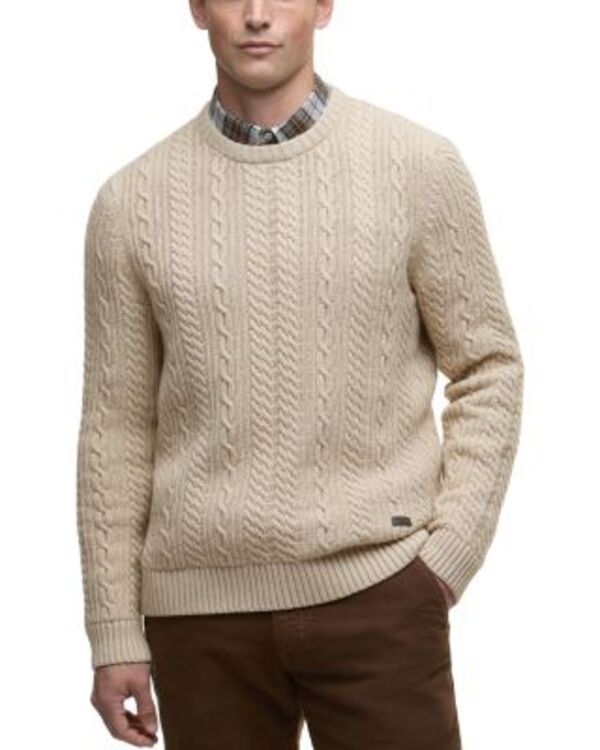 バブアー メンズ アウター ニット・セーター リラックスフィット クルーネック Barbour Lowfen Relaxed Fit Cable Crewneck Sweater Stone ストーン