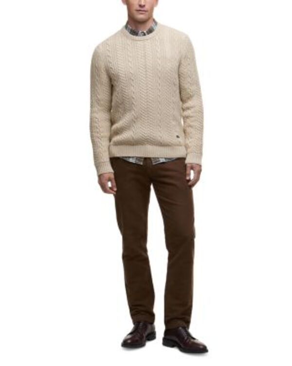 バブアー メンズ アウター ニット・セーター リラックスフィット クルーネック Barbour Lowfen Relaxed Fit Cable Crewneck Sweater Stone ストーン