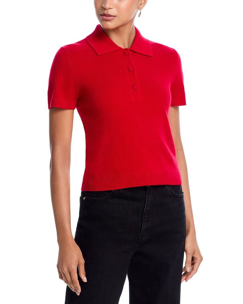 アクア レディース アウター ニット・セーター ポロシャツ AQUA 100 Cashmere Polo Sweater Exclusive Big Apple Red レッド