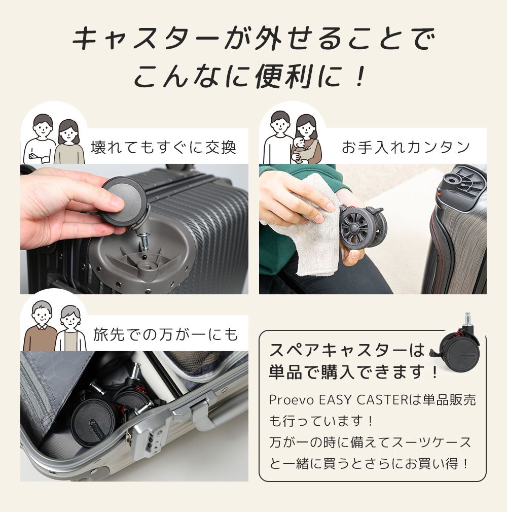 スーツケース 大型 Lサイズ 受託手荷物 取り外しできる キャスター 軽量 大容量 静音8輪 ストッパー ドリンクホルダー 静音 海外 国内 旅行 ビジネス 88L 97L Proevo TWO-TONE 10004E