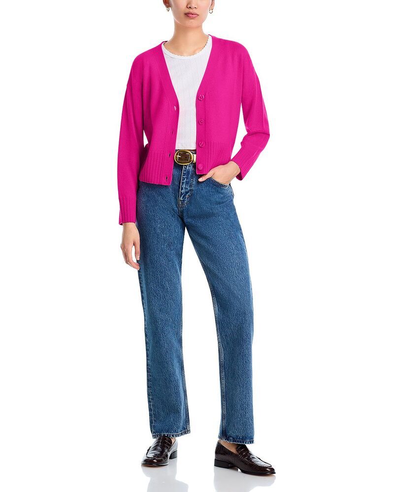 アクア レディース アウター カーディガン Vネック AQUA 100 Cashmere V Neck Cardigan Exclusive Wild Strawberry アクア