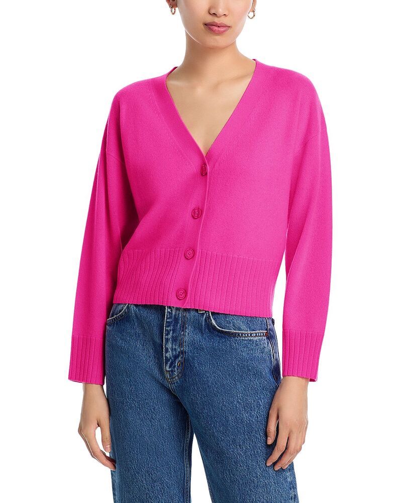 アクア レディース アウター カーディガン Vネック AQUA 100 Cashmere V Neck Cardigan Exclusive Wild Strawberry アクア