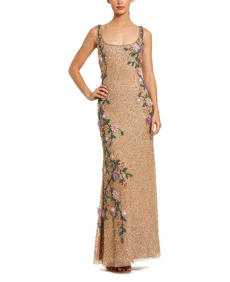 マックダガル レディース トップス ワンピース フラワー柄 メッシュ ノースリーブ フラワー Mac Duggal Floral Beaded Mesh Scoop Neck Sleeveless G