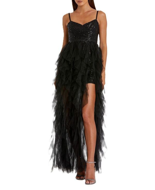 マックダガル レディース トップス ワンピース ティアード フリル ミニ スパンコール Mac Duggal Sequin Mini Withigh Low Ruffle Tiered Train D