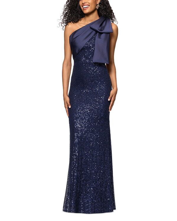 アクア レディース トップス ワンピースパンコール AQUA Long Sequinned Bow Dress Exclusive Navy ネイビー