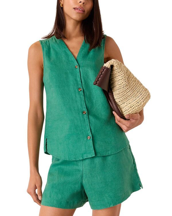 ホイッスルズ レディース アウター ベスト Vネック リネン Whistles Laura Linen V Neck Vest Green グリーン